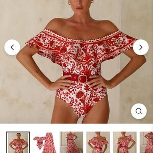 NWT Flaxmaker swimwear one piece bathing suit with skirt